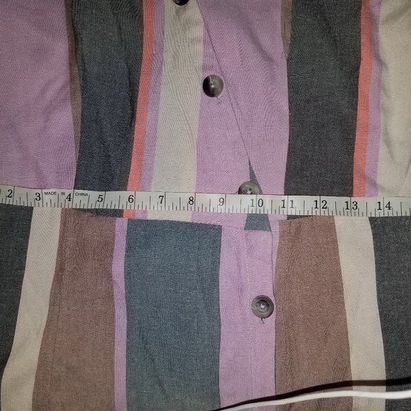 Patrons of Peace Mocha Multicolor Striped Buttons Front Dress Medium Small NEW - Picture 9 of 11